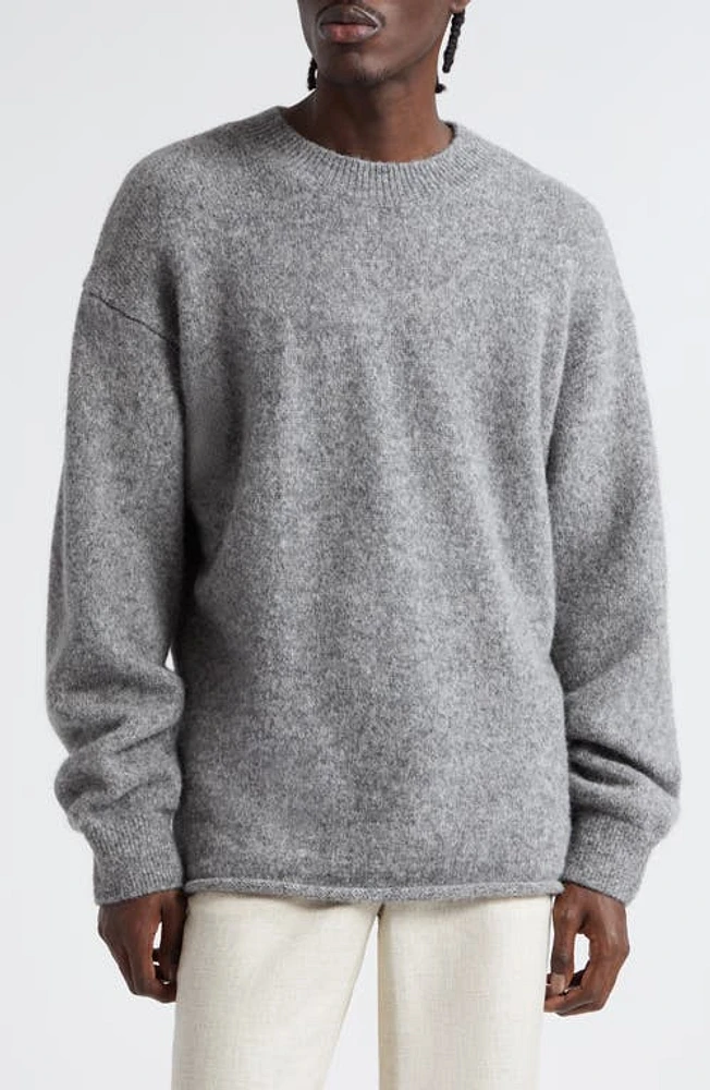 Jacquemus Le Pull Jacquard Logo Brushed Alpaca & Merino Wool Blend Sweater Grey at Nordstrom,