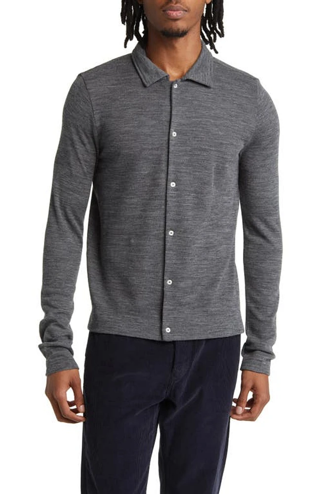 Officine Générale Brent Knit Wool Button-Up Shirt Mid Heather Grey at Nordstrom,