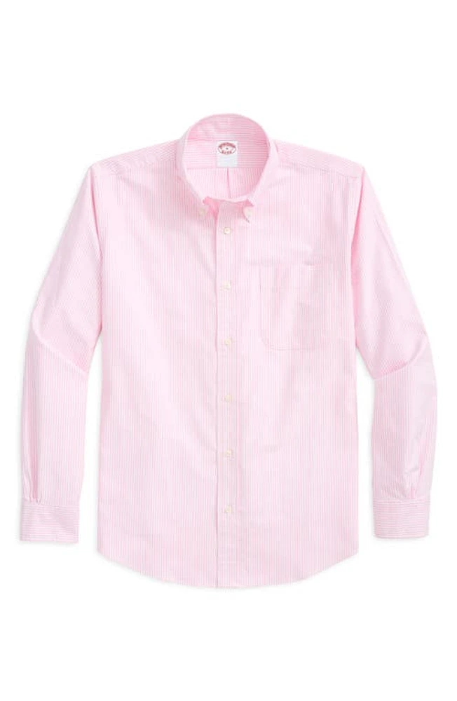 Brooks Brothers Regular Fit Stripe Oxford Cotton Button-Up Shirt Pinkstripe at Nordstrom,