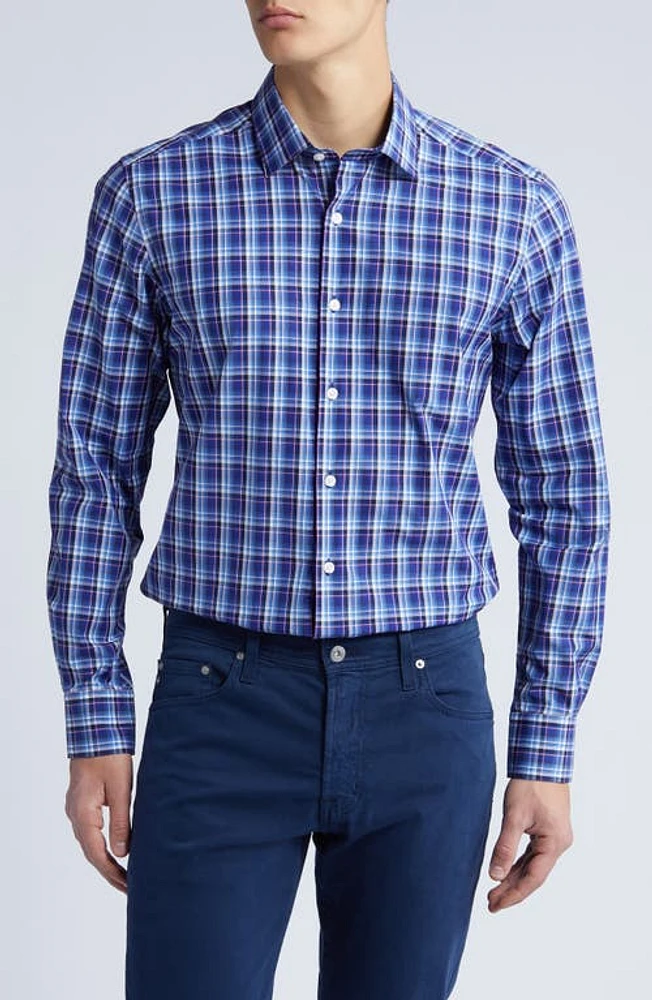 Scott Barber Plaid Button-Up Shirt Navy at Nordstrom,