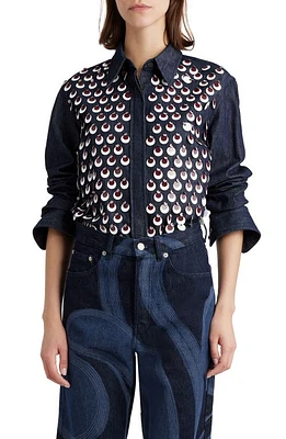 Dries Van Noten Chowy Paillette Denim Button-Up Shirt in Indigo 507 at Nordstrom, Size 6 Us