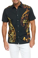 Robert Graham Hadrian Paisley Short Sleeve Cotton Knit Button-Up Shirt Black at Nordstrom,