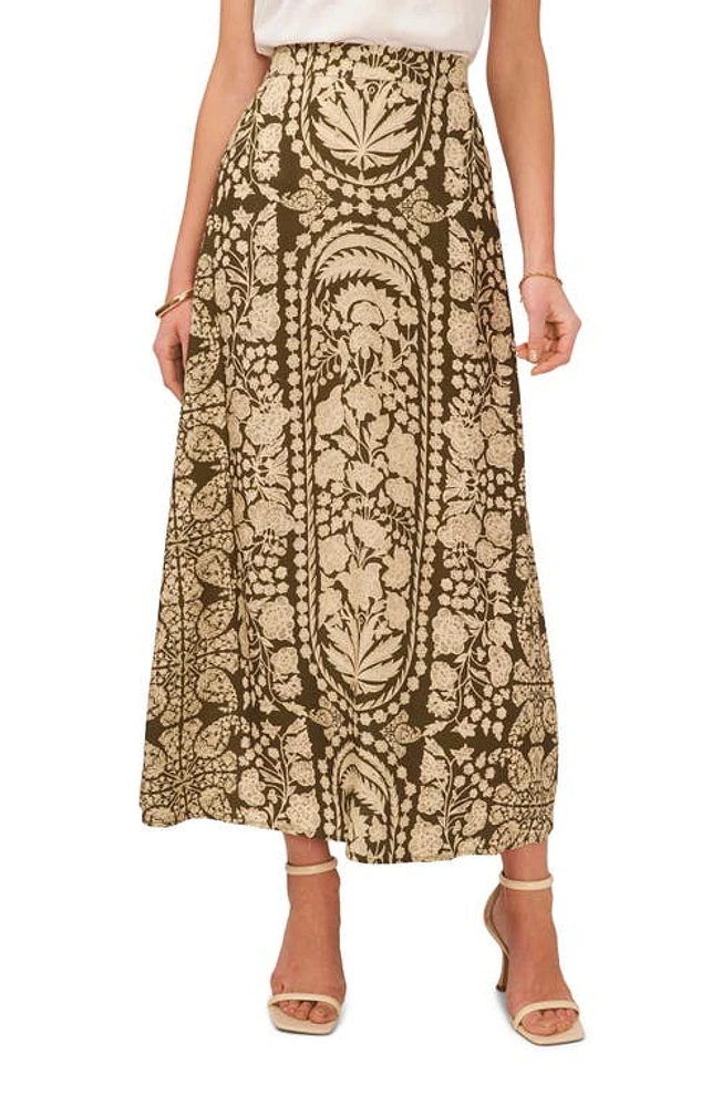 Vince Camuto Floral A-Line Maxi Skirt Dark Olive at Nordstrom,