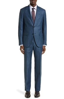 ZEGNA Crossover Milano Easy Glen Plaid Wool & Linen Blend Suit in Teal at Nordstrom, Size 46 Us