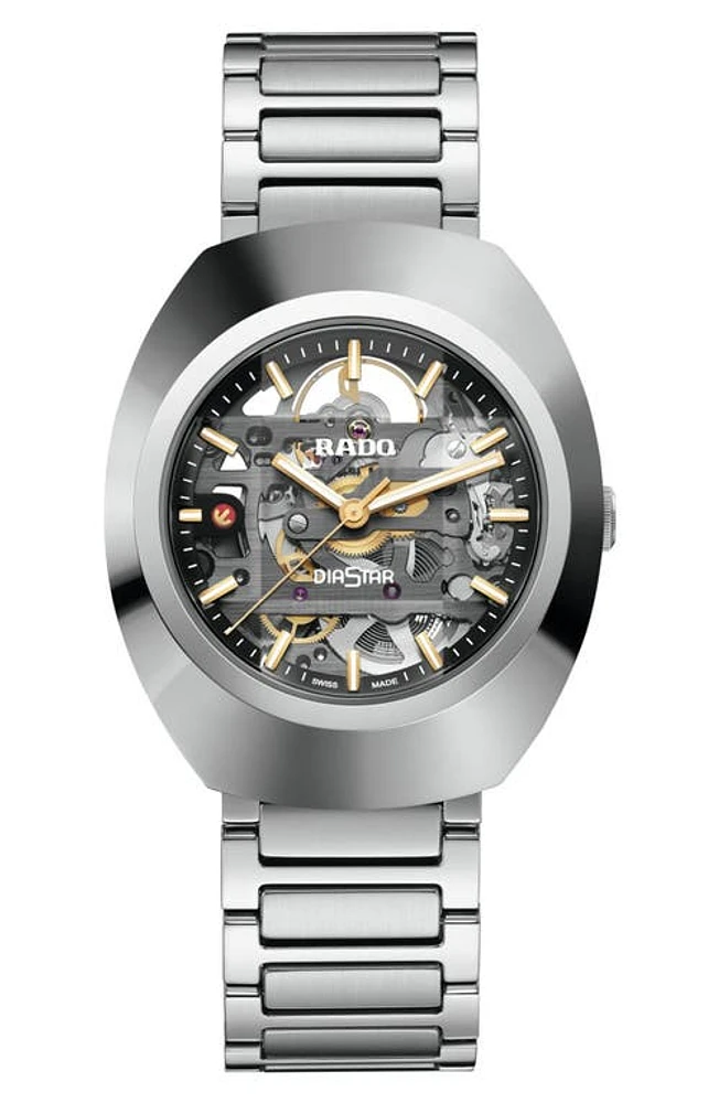 RADO Diastar Skeleton Automatic Bracelet Watch, 38mm in Silver at Nordstrom