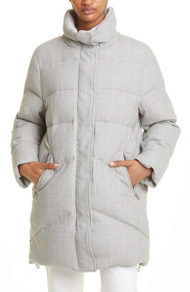 Eleventy Pinstripe Wool Stretch Flannel Puffer Coat Grigio Chiaro Melange at Nordstrom,