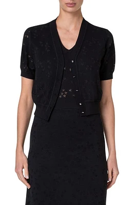 Akris Stars Intarsia Short Sleeve Cardigan Black at Nordstrom,