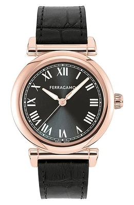 FERRAGAMO Allure Leather Strap Watch