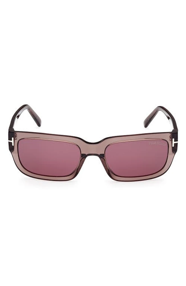 TOM FORD Ezra 54mm Rectangular Sunglasses in Shiny Brown /Bordeaux Mirror at Nordstrom