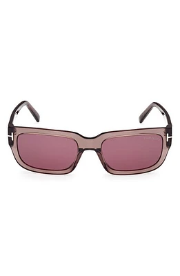 TOM FORD Ezra 54mm Rectangular Sunglasses in Shiny Brown /Bordeaux Mirror at Nordstrom