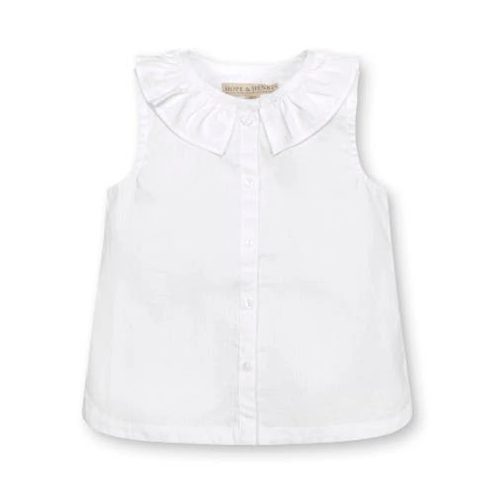 Hope & Henry Girls' Sleeveless Ruffle Collar Chambray Button Back Top, Toddler in White Linen at Nordstrom