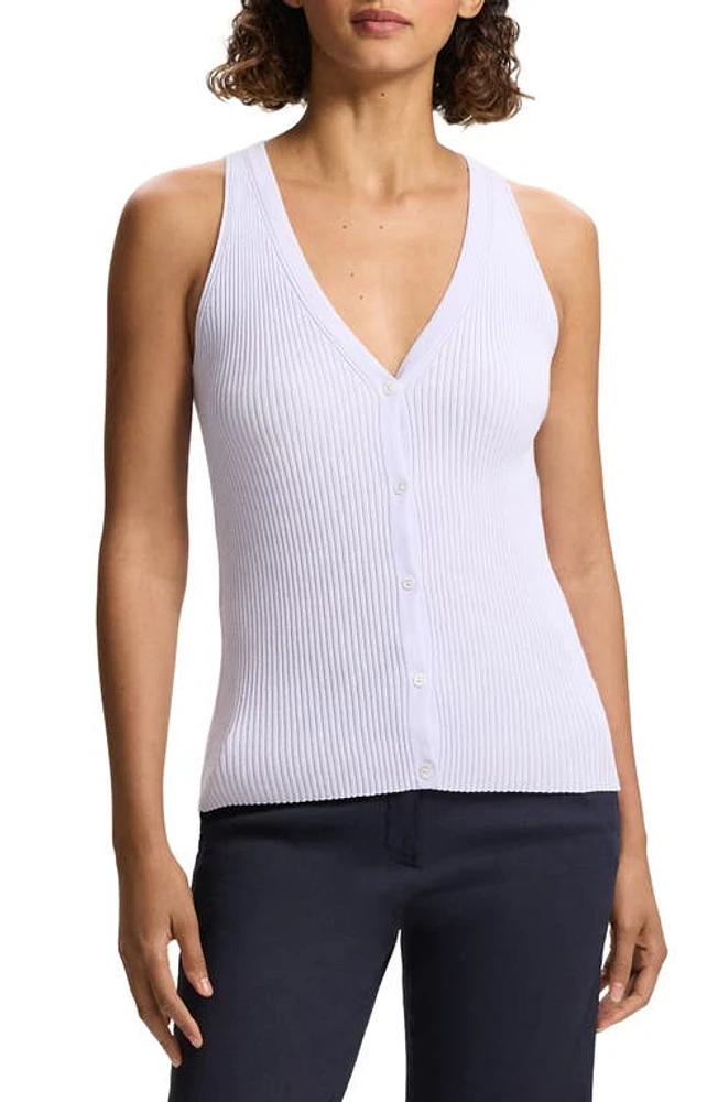 Theory Bleeck Pima Cotton Blend Rib Sweater Vest Soft Iris/White at Nordstrom,