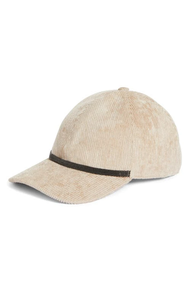 Brunello Cucinelli Monili Trim Cotton Corduroy Baseball Cap in C700 Dark Beige at Nordstrom, Size Small