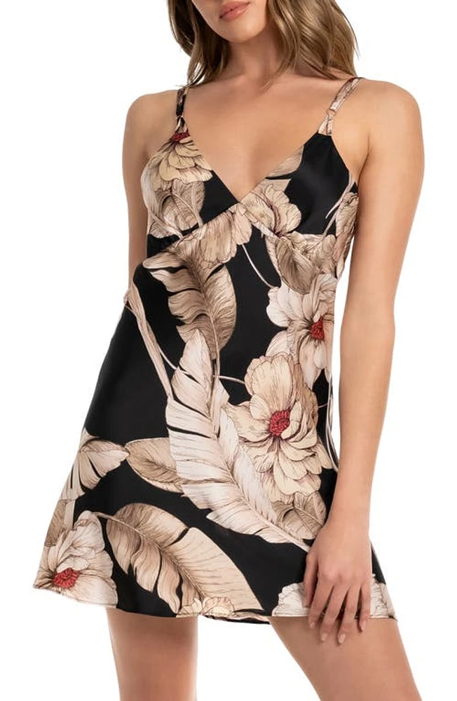 Midnight Bakery Print Satin Chemise Summer Song/Black at Nordstrom,