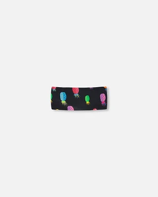 Deux Par Deux Girl's Swimwear Headband Black Printed Pineapples at Nordstrom