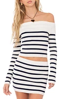 EDIKTED Elia Off the Shoulder Crop Sweater Black/White Stripe at Nordstrom,