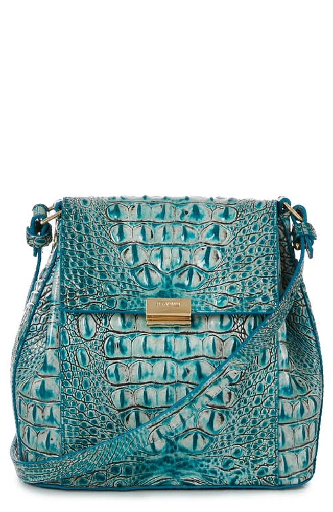 Brahmin Margo Croc Embossed Leather Crossbody Bag in Mineral Blue at Nordstrom