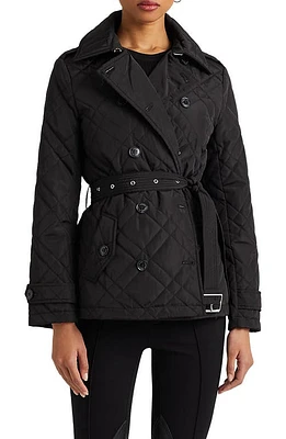 Lauren Ralph Lauren Belted Double Breasted Water Repellent Quilted Jacket in Black at Nordstrom, Size Small