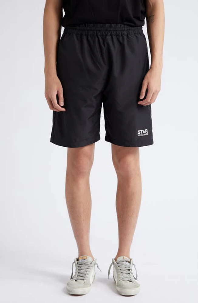 Golden Goose Diego Star Logo Wide Leg Shorts Black at Nordstrom,