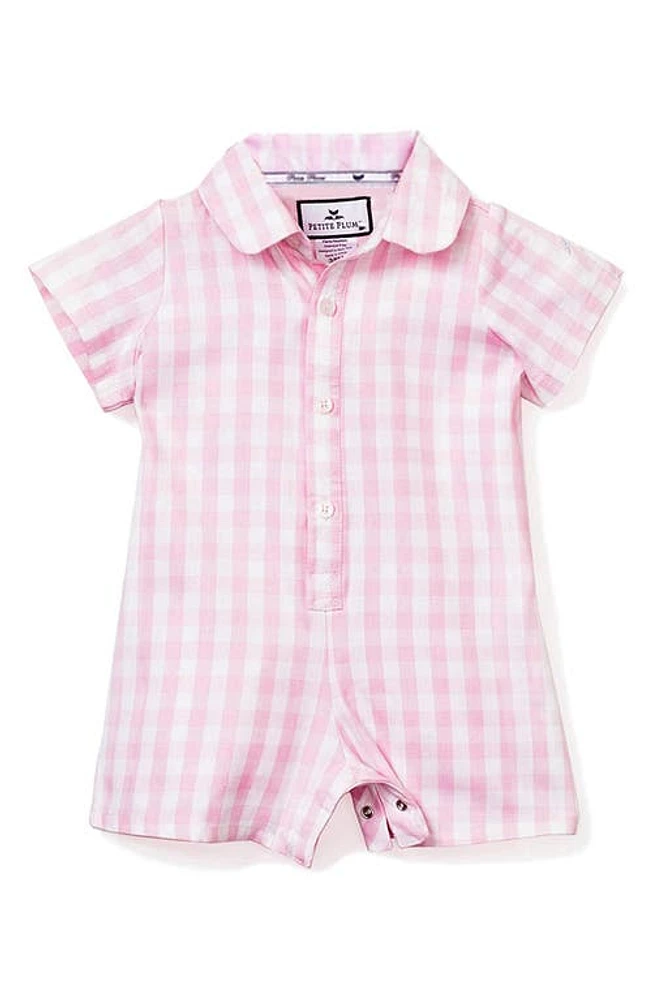 Petite Plume Classic Gingham One-Piece Pajamas Pink at Nordstrom,