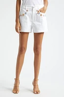 Cinq à Sept Ditsy Dots Brea Beaded Floral Detail Cotton Blend Shorts White at Nordstrom,