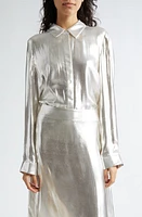 PARTOW Lara Metallic Button-Up Shirt Silver at Nordstrom,