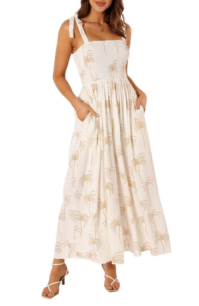 Petal & Pup Ginelle Palm Print Wide Leg Jumpsuit White at Nordstrom,