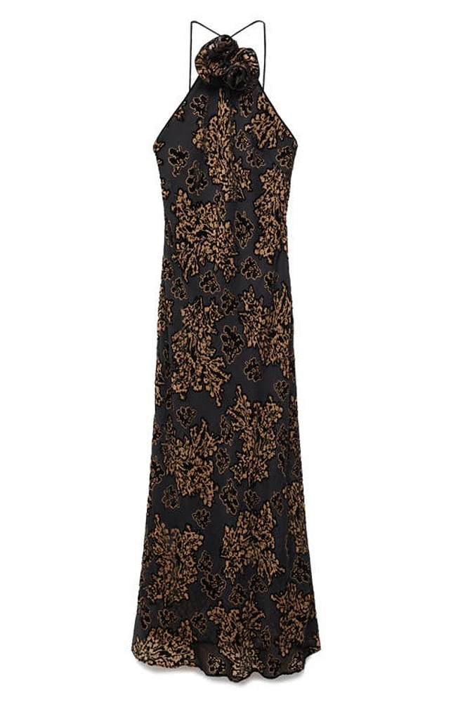 MANGO Jacquard Halter Dress Black at Nordstrom,