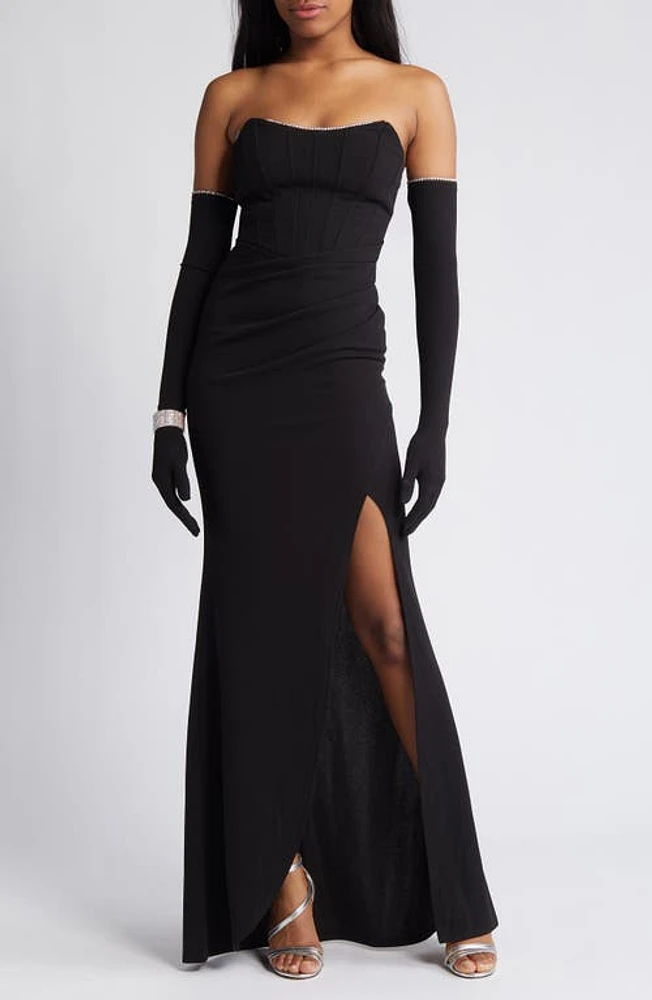 LOVE, NICKIE LEW Strapless Gown with Gloves & Bracelet Black at Nordstrom, Regular