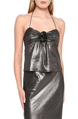 WAYF x Jourdan Sloane Selena Metallic Babydoll Halter Top Gunmetal at Nordstrom,