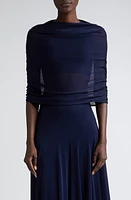 Brandon Maxwell Lyra Ruched Mesh Top Navy at Nordstrom,