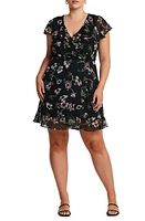 Estelle Climbing Rose Ruffle Faux Wrap Dress in Black/Rose at Nordstrom, Size 18W