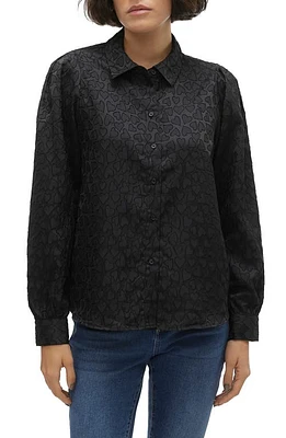 VERO MODA Vigo Heart Pattern Woven Shirt Black at Nordstrom,