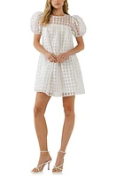 English Factory Gridded Puff Sleeve Dress at Nordstrom,