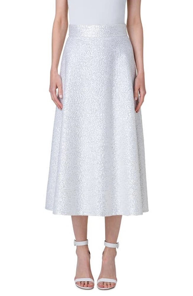 Akris Sequin Wool Blend A-Line Midi Skirt Ecru at Nordstrom,