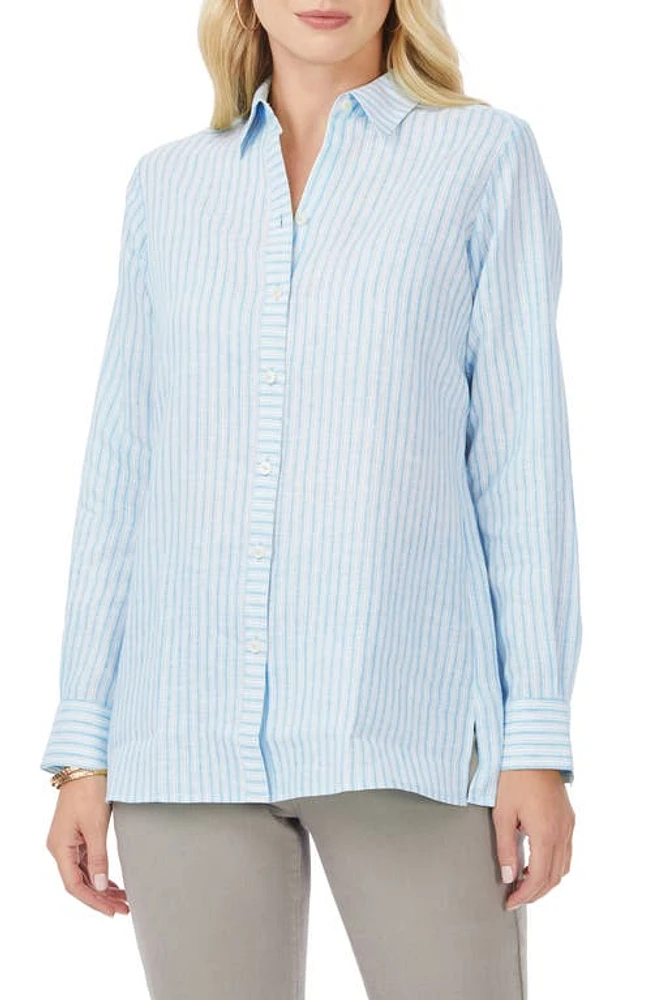 Foxcroft Jordan Stripe Linen Button-Up Shirt at Nordstrom,