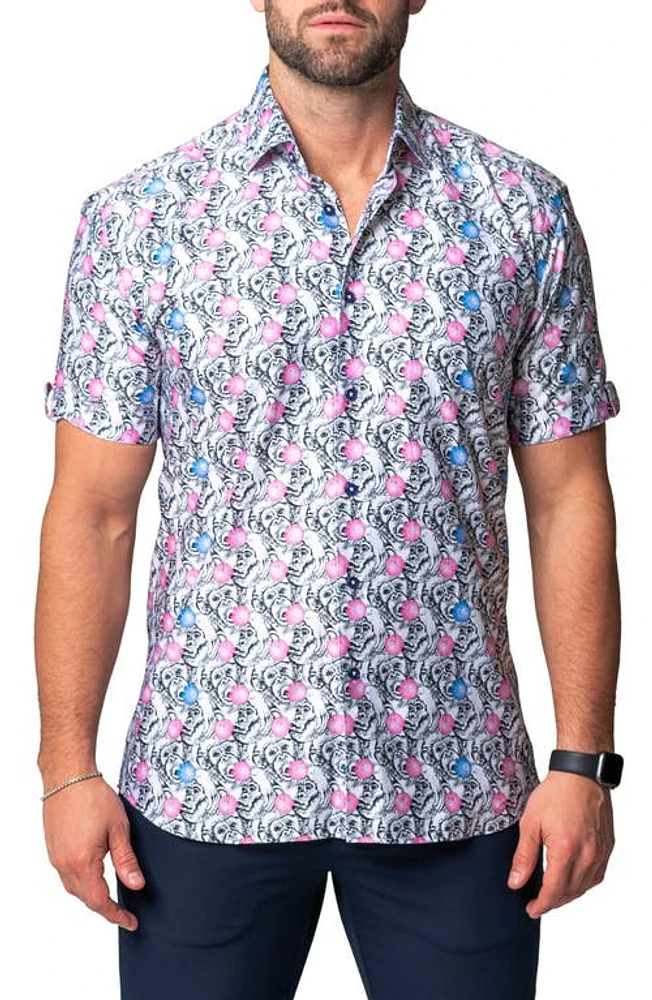 Maceoo Galileo Monkeygum Short Sleeve Contemporary Fit Button-Up Shirt White at Nordstrom,