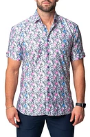 Maceoo Galileo Monkeygum Short Sleeve Contemporary Fit Button-Up Shirt White at Nordstrom,