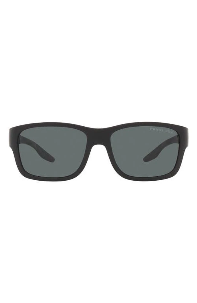 PRADA SPORT 59mm Polarized Rectangular Sunglasses in Black Rubber/grey at Nordstrom