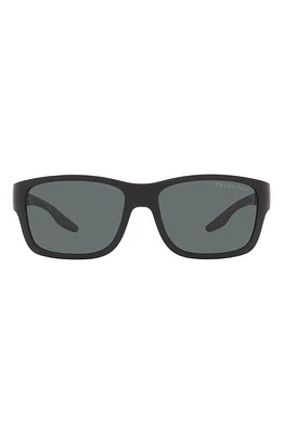 PRADA SPORT 59mm Polarized Rectangular Sunglasses in Black Rubber/grey at Nordstrom