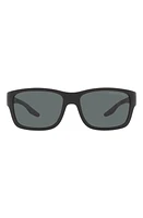 PRADA SPORT 59mm Polarized Rectangular Sunglasses in Black Rubber/grey at Nordstrom