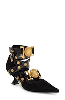 Jeffrey Campbell Leos Ankle Wrap Kitten Heel Pump Black Suede Gold at Nordstrom,