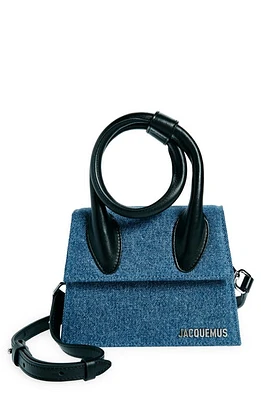 Jacquemus Le Chiquito Noeud Denim & Leather Crossbody Bag in Blue at Nordstrom