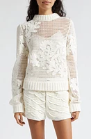 FARM Rio Open Stitch Embroidered Sweater in White at Nordstrom, Size Medium