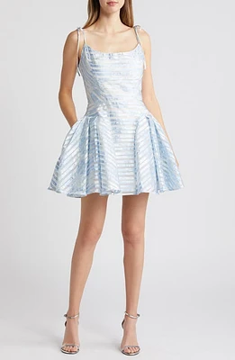 Black Halo Rosana Metallic Stripe Minidress Mystic Cloud at Nordstrom,