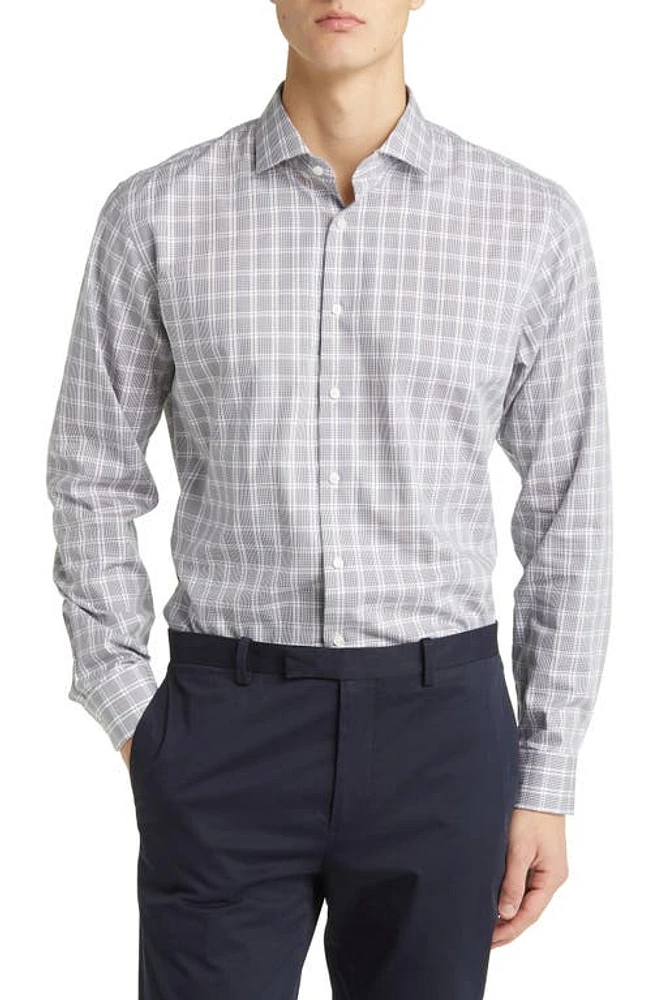 Nordstrom Trim Fit Non-Iron Plaid Cotton Dress Shirt in White - Tan Dani Plaid at Nordstrom, Size 18 - 34