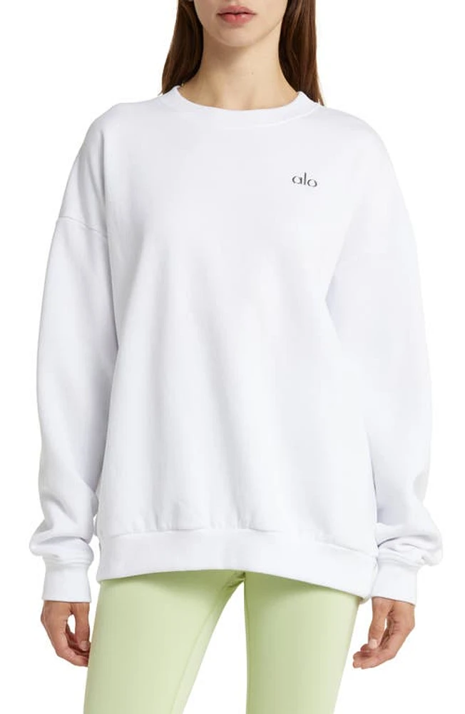 Alo Accolade Crewneck Cotton Blend Sweatshirt White at Nordstrom,