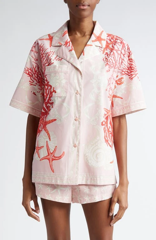 Versace Holiday Print Cotton Camp Shirt Dusty Rose Coral Bone at Nordstrom, Us