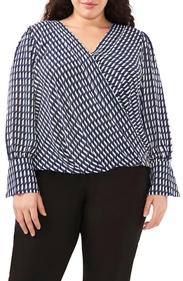 halogen(r) Check Print Faux Wrap Top in Classic Navy at Nordstrom, Size 2 X