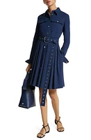 Michael Kors Collection Organic Cotton Stretch Poplin Belted Cargo Shirtdress Navy at Nordstrom,